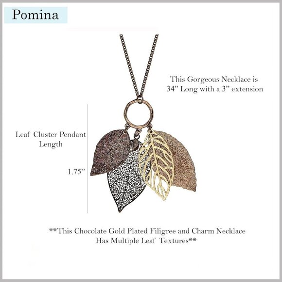 Gold Silver Two Tone Filigree Fall Leaf Pendant Long Necklace Chic Sweater Chain - Picture 3 of 9